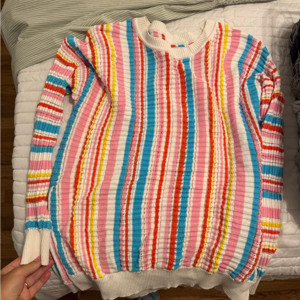 SOLID & STRIPED Pink and Blue Crew Neck Sweater
